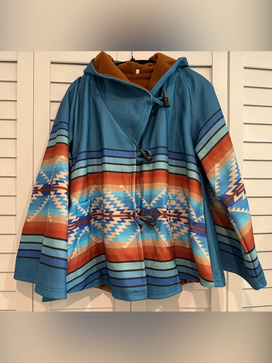 Jackets & Blazers - Vintage Horn Wool Blend Beth Dutton Inspried Blue Hooded Jacket Poncho Coat